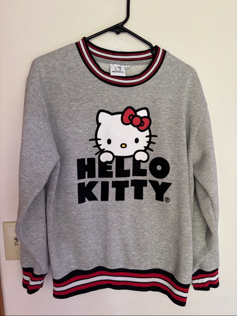 Hello Kitty Grey Pullover with Red, Black & White Trim size medium